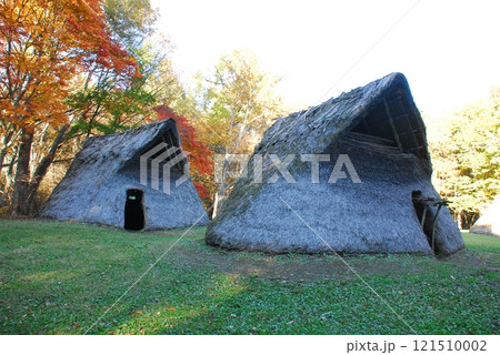 尖石史跡公園の与助尾根遺跡で推定復元された家屋(長野県茅野市) 121510002