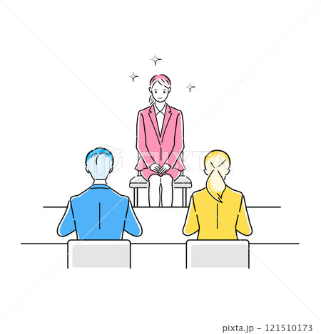 面接を受ける就職活動中の女性と面接官のイラスト 121510173