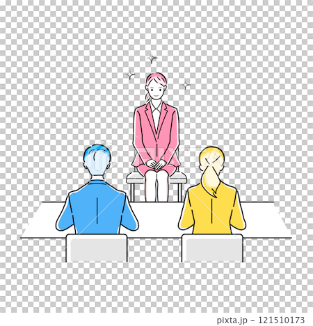 正在接受面試的求職女性和麵試官的插圖 121510173