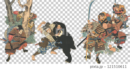 Ukiyo-e illustration: Bear and Saburo Washio, Yoshitsune Ukiyo-e illustration: Bear and Saburo Washio, Yoshitsune 121510611