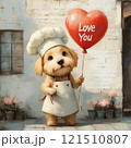 ハート風船を持ったシェフの犬 121510807