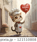 ハート風船を持ったシェフの猫 121510808