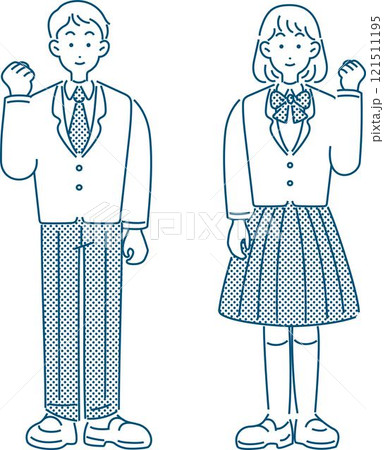受験　受験生　学生　人物　男性　女性　制服　手描き　線　イラスト素材 121511195