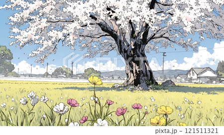 誰もいない満開の桜並木
