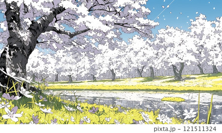 誰もいない満開の桜並木