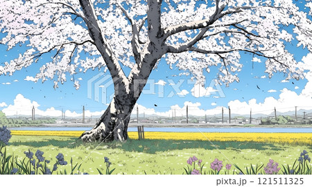 誰もいない満開の桜並木