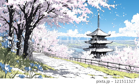 誰もいない満開の桜並木