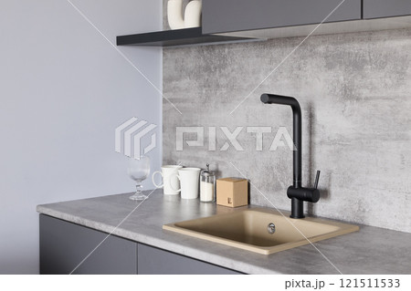 This Modern Kitchen Sink showcases Stylish Design Elements that are both functional and aesthetic 121511533