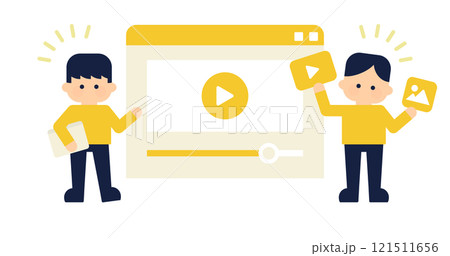 動画コンテンツ制作のイメージイラスト ( ベクター アイキャッチ 白背景 1:1.191 ) 121511656