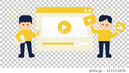 動画コンテンツ制作のイメージイラスト ( ベクター アイキャッチ 白背景 1:1.191 ) 121511656