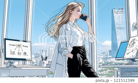スマートフォンで通話をしているビジネスウーマン