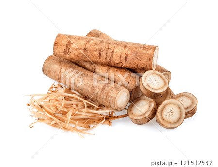 Burdock roots isolated white background. Burdock roots isolated white background. 121512537
