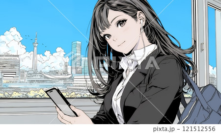 スマートフォンをいじくっている若いビジネスウーマン