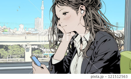 スマートフォンをいじくっている若いビジネスウーマン
