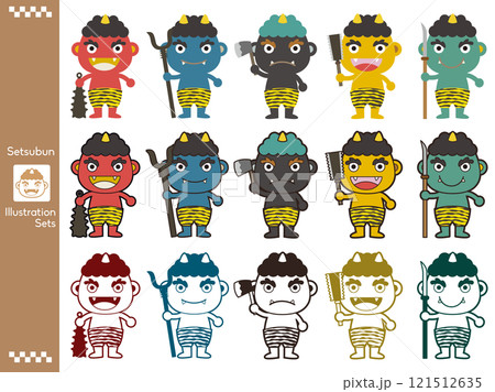 節分 かわいい鬼たちのイラストセット 節分 かわいい鬼たちのイラストセット 121512635