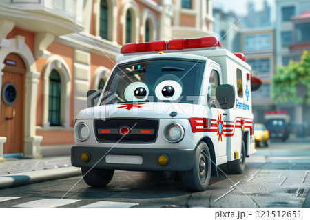 Beautiful colorful fictional cartoon car with pronounced headlights, abstract vivid composition consists of fictional unreal fantastic vision on background 121512651