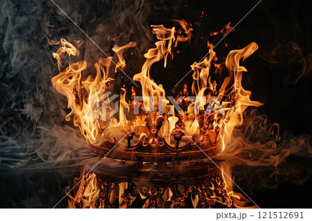 Fantastic beautiful king or queen crown from vivid gold material for coronation, abstract vivid composition consists of fictional unreal fantastic vision on background 121512691
