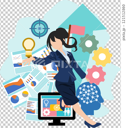Illustration of a businesswoman thinking about business strategies Illustration of a businesswoman thinking about business strategies 121512860