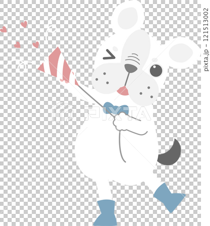 cute and lovely dog with party popper, firecracker and confetti, happy valentines day, love concept, flat vector illustration cartoon character costume design 121513002
