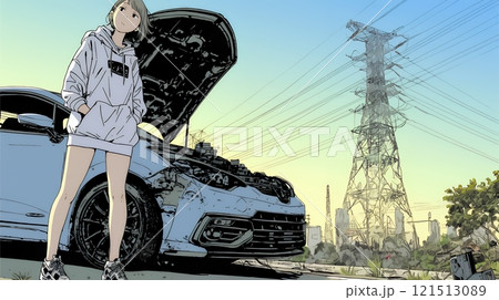 ドライブ中の車の故障・事故・トラブルで困っている女性