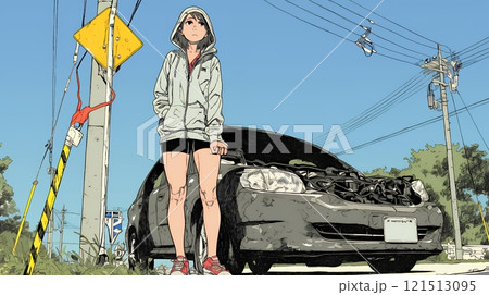 ドライブ中の車の故障・事故・トラブルで困っている女性