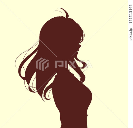 女性 横側 髪がなびく 風 シルエット 女性 横側 髪がなびく 風 シルエット 121513163