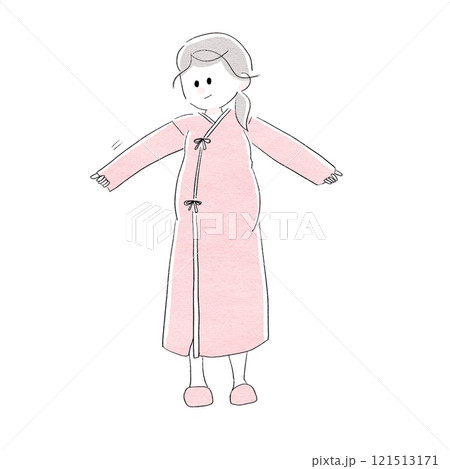 病衣を着てやる気を出す女性 121513171