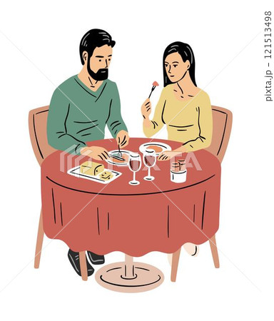 Young beautiful couple having dinner in a cafe restaurant Young beautiful couple having dinner in a cafe restaurant 121513498