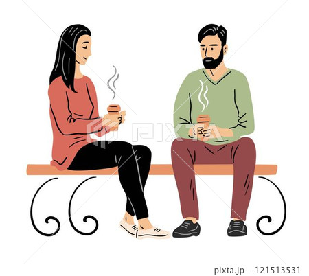 A young couple is resting on a bench A young couple is resting on a bench 121513531