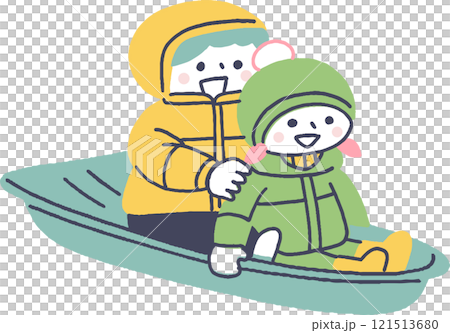 ソリ滑りをして遊ぶ子供たち 121513680