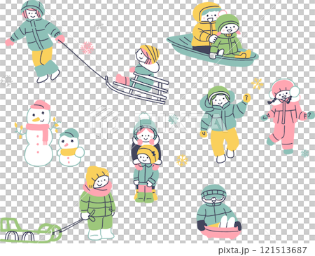 雪地裡玩耍的孩子的插圖集 雪地裡玩耍的孩子的插圖集 121513687