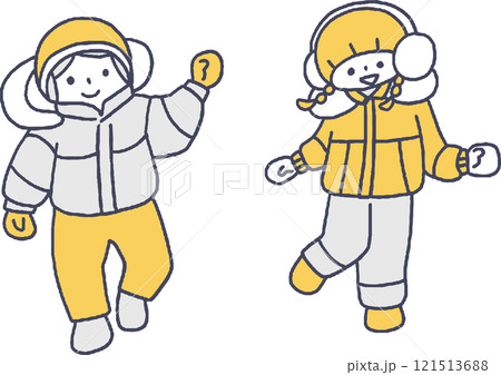 スキーウェアを着て遊ぶ子供たち単色 121513688