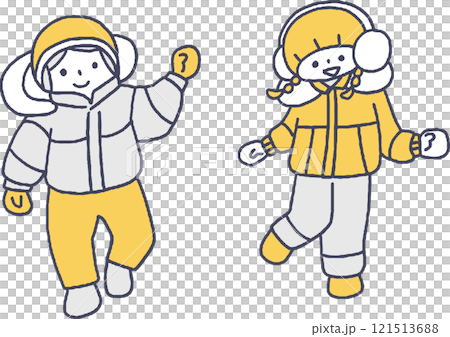 スキーウェアを着て遊ぶ子供たち単色 121513688