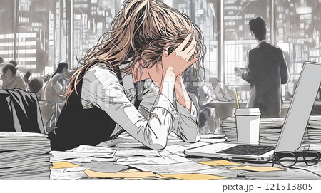 仕事で行き詰まって頭を抱えている女性