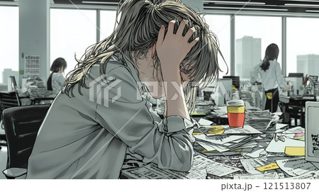 仕事で行き詰まって頭を抱えている女性