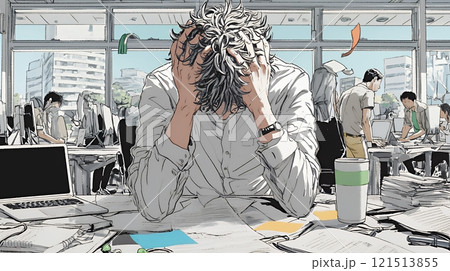 仕事で行き詰まって頭を抱えている男性