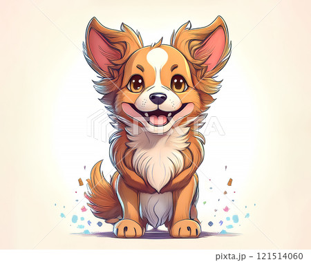 座ってこちらを見つめる犬のイラスト素材 121514060