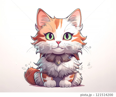 座ってこちらを見つめる猫のイラスト素材 121514200