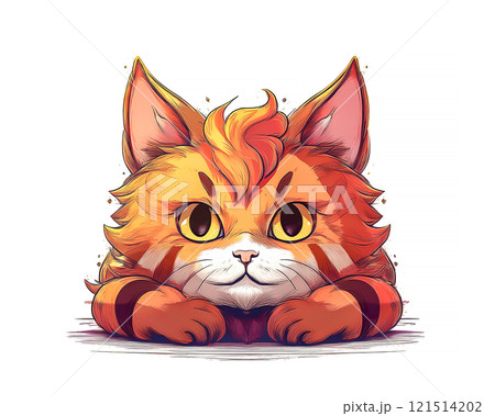 座ってこちらを見つめる猫のイラスト素材 121514202