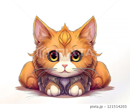 座ってこちらを見つめる猫のイラスト素材 121514203