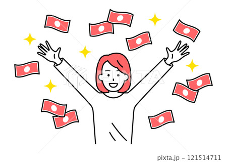 大金をゲットして喜ぶカジュアルな女性 大金をゲットして喜ぶカジュアルな女性 121514711