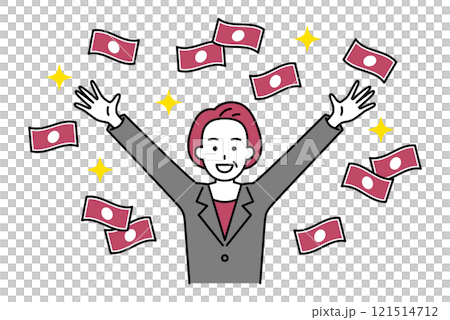 一位穿著西裝的中年婦女贏得了一大筆錢後很高興。 一位穿著西裝的中年婦女贏得了一大筆錢後很高興。 121514712