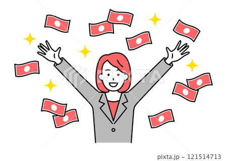 大金をゲットして喜ぶスーツの女性 121514713