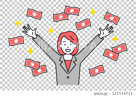 大金をゲットして喜ぶスーツの女性 121514713