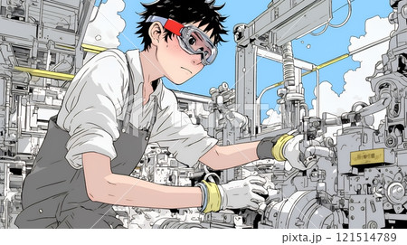 作業服を着た工場労働者