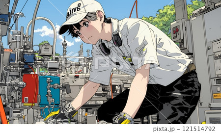 作業服を着た工場労働者