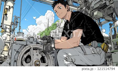 作業服を着た工場労働者