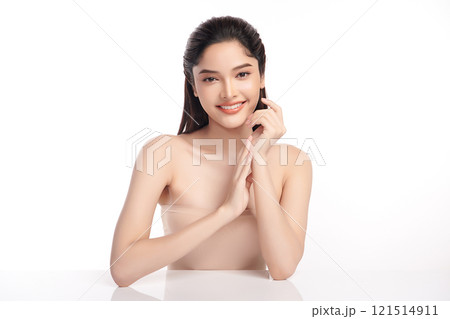 Beautiful Young transgender woman with clean fresh skin on white background, Face care, Facial treatment, Cosmetology, beauty and spa, transgender women portrait. Beautiful Young transgender woman with clean fresh skin on white background, Face care, Facial treatment, Cosmetology, beauty and spa, transgender women portrait. 121514911