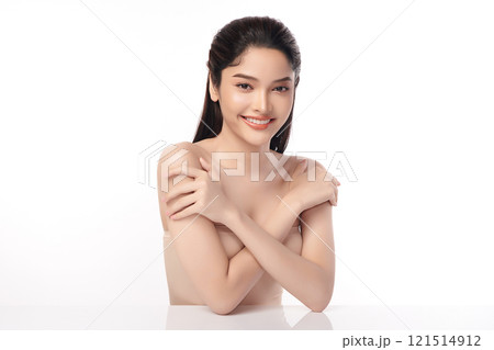 Beautiful Young transgender woman with clean fresh skin on white background, Face care, Facial treatment, Cosmetology, beauty and spa, transgender women portrait. Beautiful Young transgender woman with clean fresh skin on white background, Face care, Facial treatment, Cosmetology, beauty and spa, transgender women portrait. 121514912