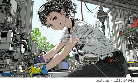 作業服を着た女性工場労働者